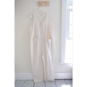 Beaton Linen Pocket Jumpsuit Womens S White Relaxed Boho Lagenlook Coastal